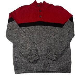American Eagle Seriously Soft Red Black Gray Colorblock Sweater Men Size Large